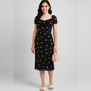 Forever 21 Black Floral Midi Dress Size M Used